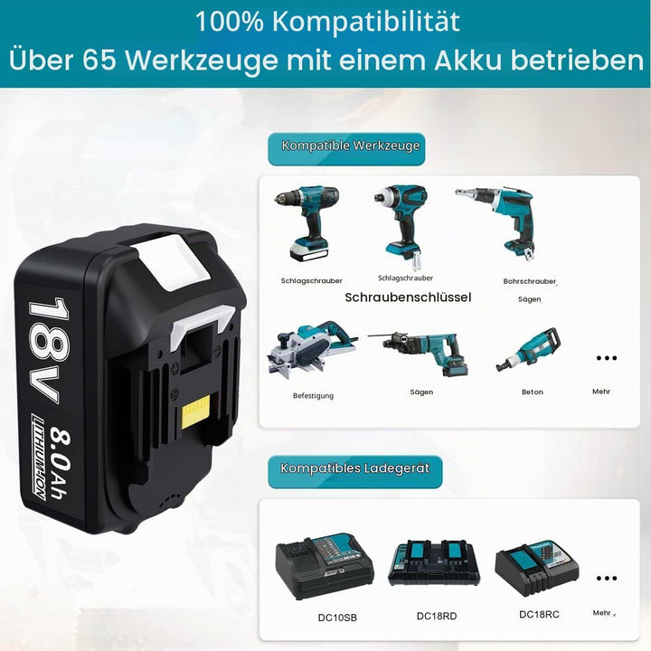 Akku 18V 8Ah für BL1860B BL1860 BL1850B BL1850 BL1840B BL1835 BL1830 BL1815 LXT-400 194204-5 194205-
