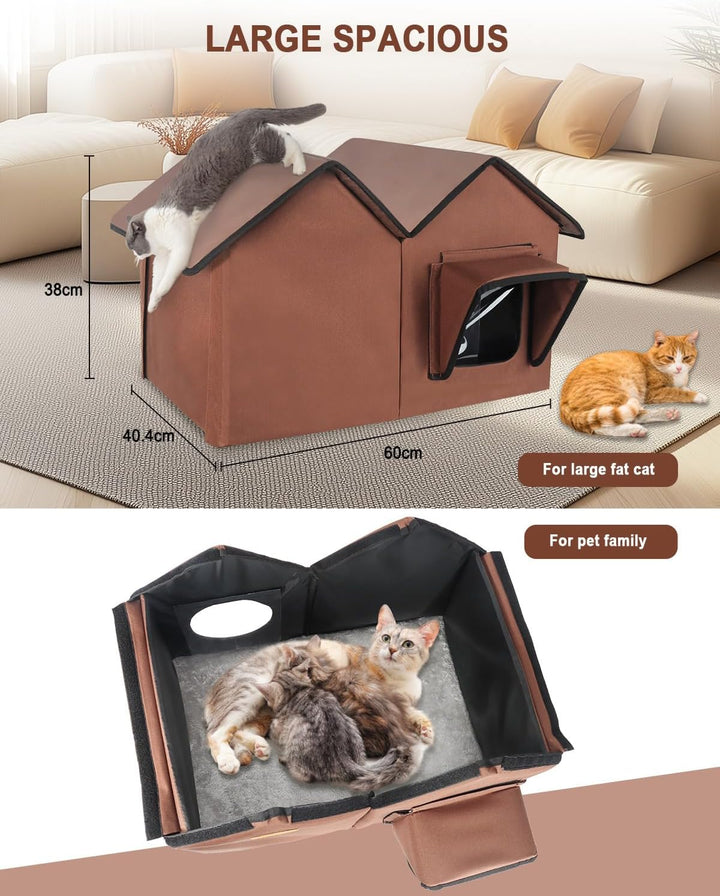 Katzenhaus im Freien, Grosse wasserdichte isolierte Katzenkennel mit erhöhter Basis, Winterhaus für