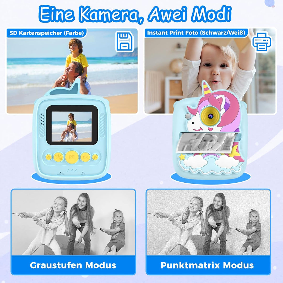 Kinderkamera Sofortbildkamera, 1080P HD 48MP Sofortbildkamera Kinder, Digitalkamera Kinder mit 32GB