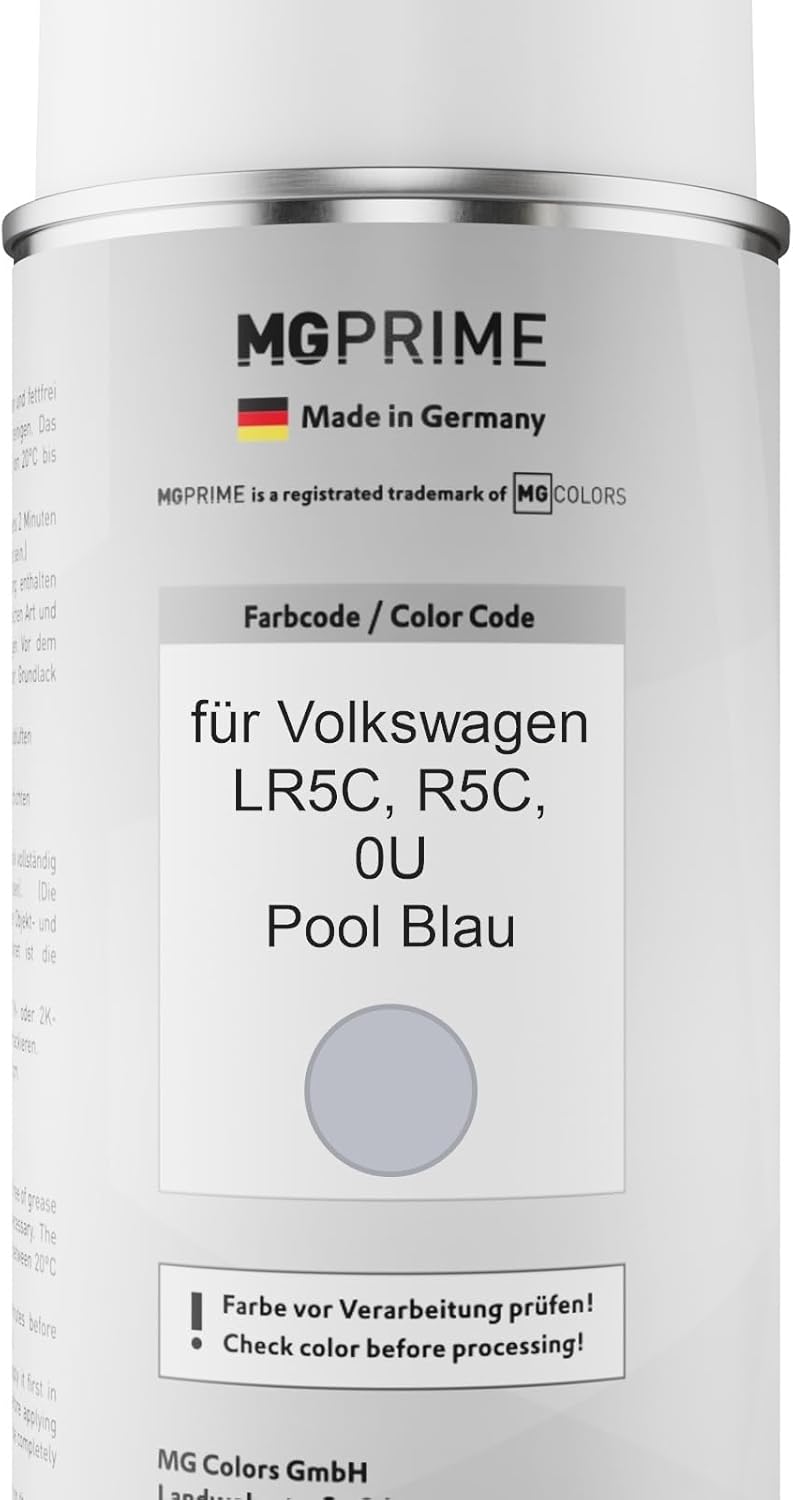 MG PRIME Autolack Sprühdosen Set für Volkswagen VW LR5C / R5C / 0U Pool Blau Basislack Klarlack Spra