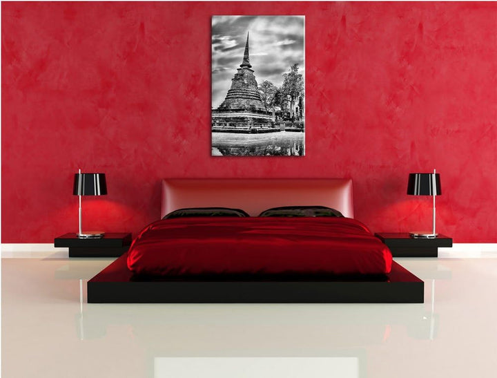 Pixxprint Buddha Tempel im Sonnenuntergang als Leinwandbild/Grösse: 100x70 cm/Wandbild/Kunstdruck/fe