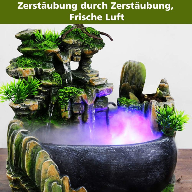 Ejoyous Zimmerbrunnen mit LED-Beleuchtung, Motiv-Brunnen Beleuchtet Indoor-Brunnen aus Polyresin mit