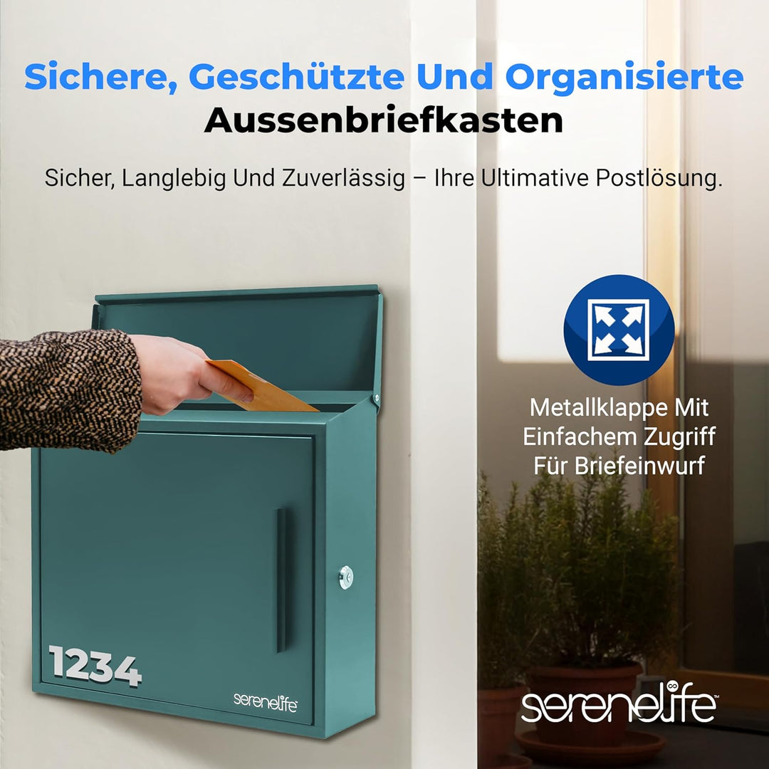 SereneLife Briefkasten, Postkasten- 21x33x35cm, Briefkasten ohne Zeitungsfach- Wetterfest & Rostbest