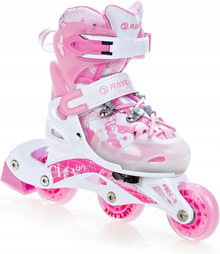 3in1 Kinder Inline Skates Triskates/Rollschuhe Raven Princess + Schützer Neve + Helm Silky 34-37 + S
