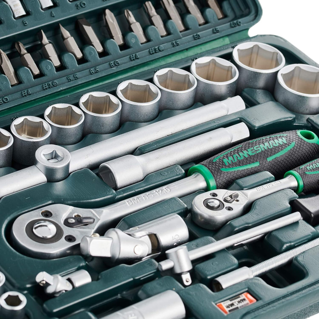 Brüder Mannesmann M98410 Steckschlüsselsatz, 94-tlg & M10997 Zangensatz, 4-tlg Bundle mit Zangensatz