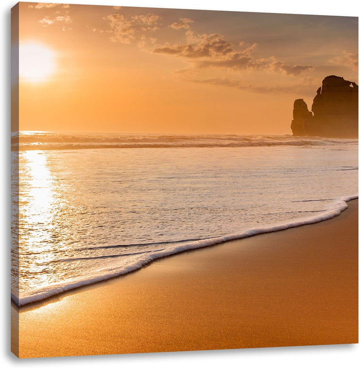 Sonnenuntergang Ozean, Format: 70x70 auf Leinwand, XXL riesige Bilder fertig gerahmt mit Keilrahmen,