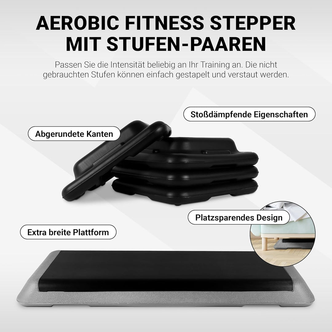 Steppbrett Professional inkl. Übungsposter + Work Out App GRATIS | 3 - Fach höhenverstellbar Studio