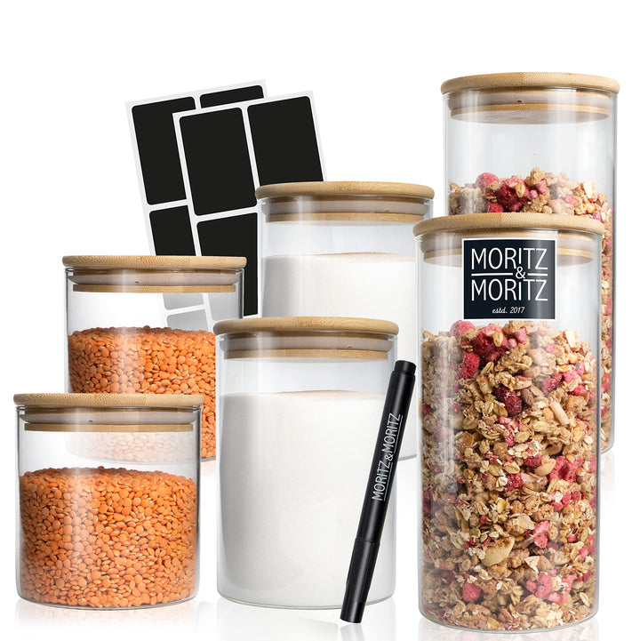 Moritz &amp; Moritz 6x Vorratsgläser mit Deckel Set 2x 1500 ml 2x 750 ml, 2x 500 ml – 6x Vorratsdosen Gl