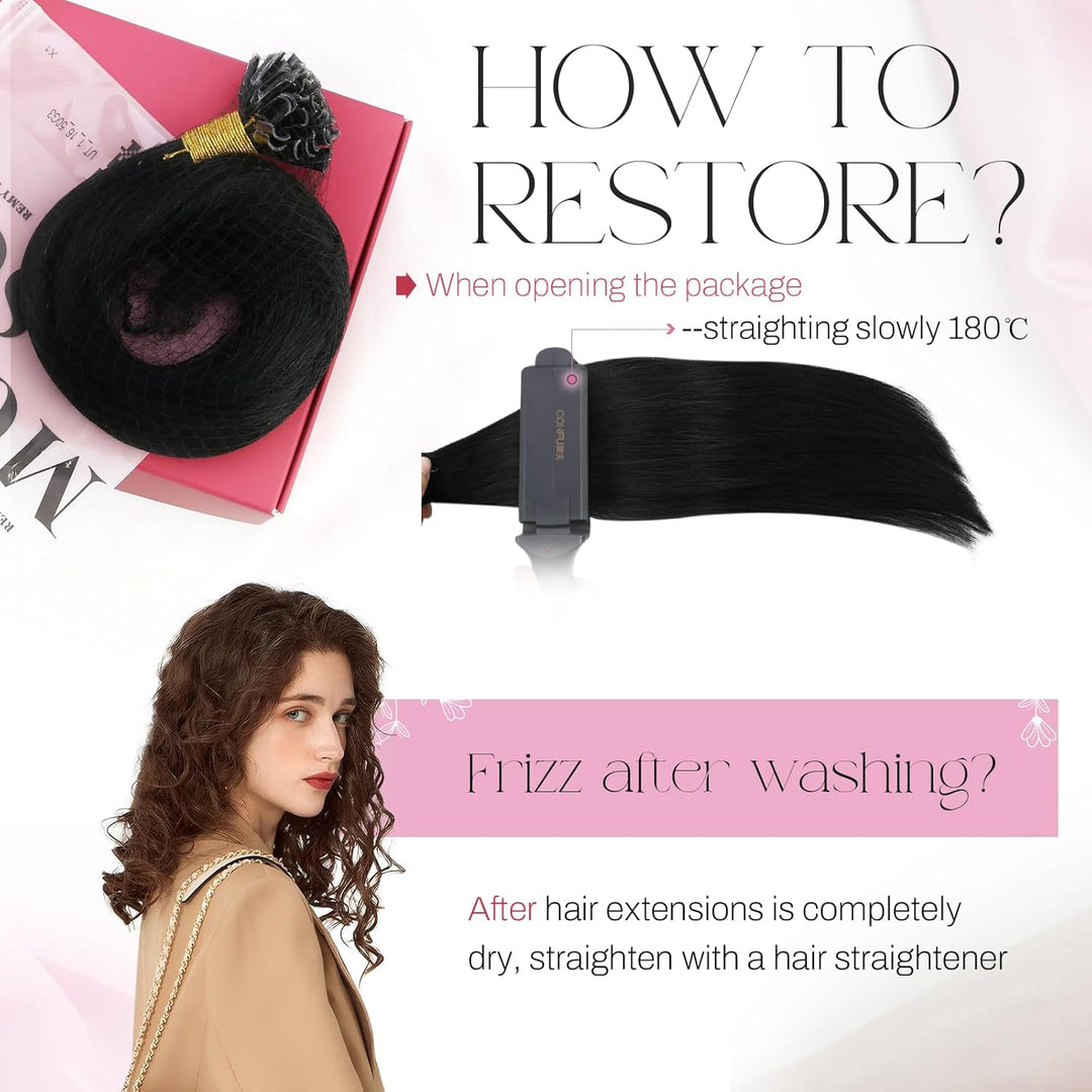 Moresoo Schwarz Keratin Bondings Extensions Echthaar 16/40cm Zoll Unsichtbar Remy Pre Bonded Echthaa
