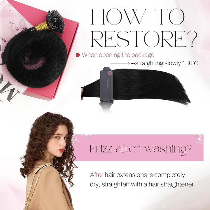 Moresoo Schwarz Keratin Bondings Extensions Echthaar 16/40cm Zoll Unsichtbar Remy Pre Bonded Echthaa