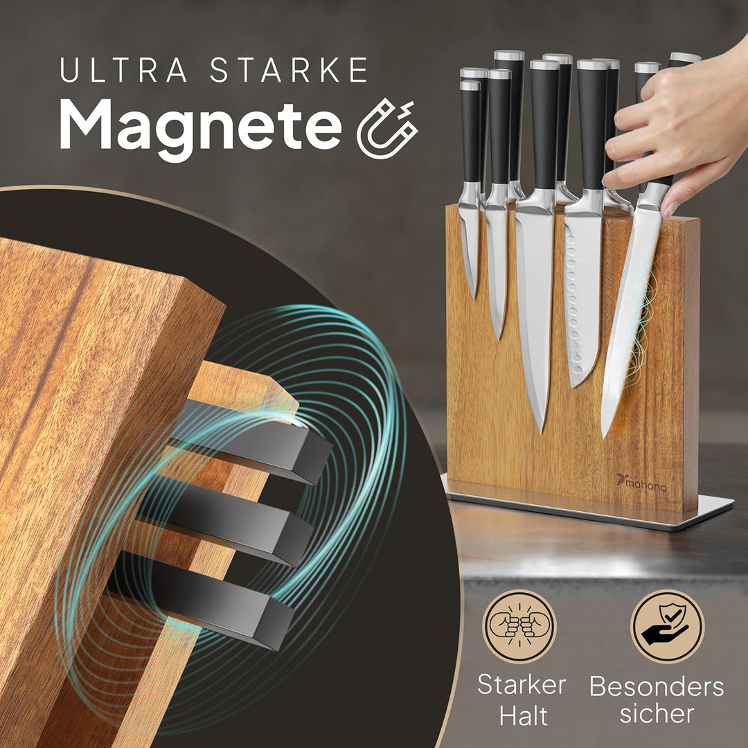 Messerblock Magnetisch Ohne Messer aus Akazienholz – Magnet-Messerhalter Universal Unbestückt Holz –