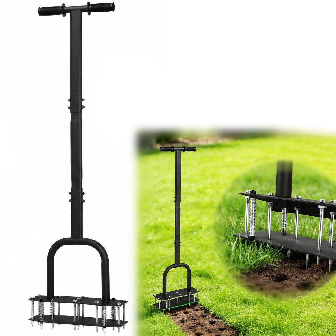 Aerifizierer für Rasen-Rasenlüfter mit 2 Reihen und 11 Stahlspikes, Manueller Aerifizierer mit Lange
