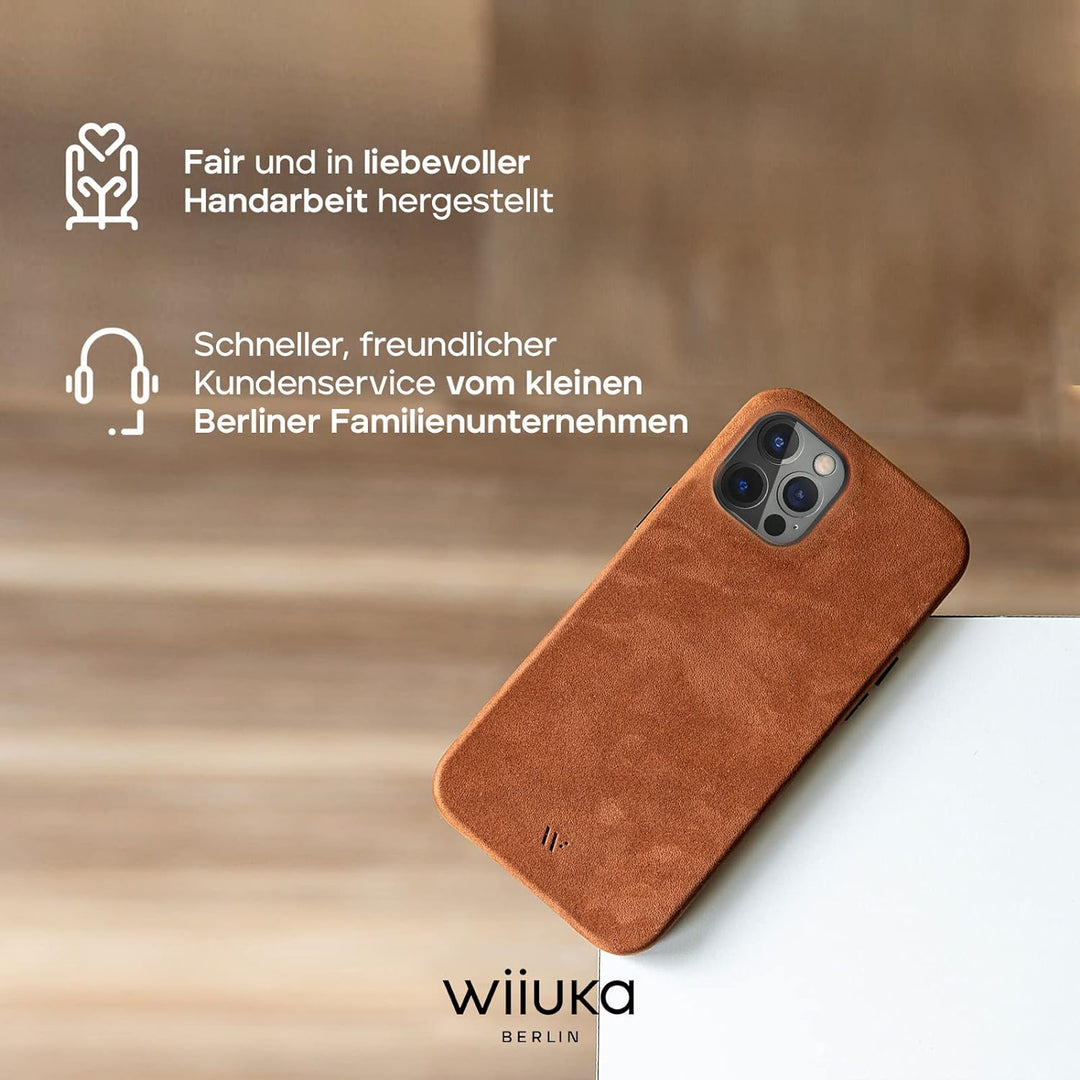 WIIUKA Hülle für iPhone 12/12 Pro, Deutsches Leder, Lederhülle extra Dünn, Premium Handyhülle, Case,