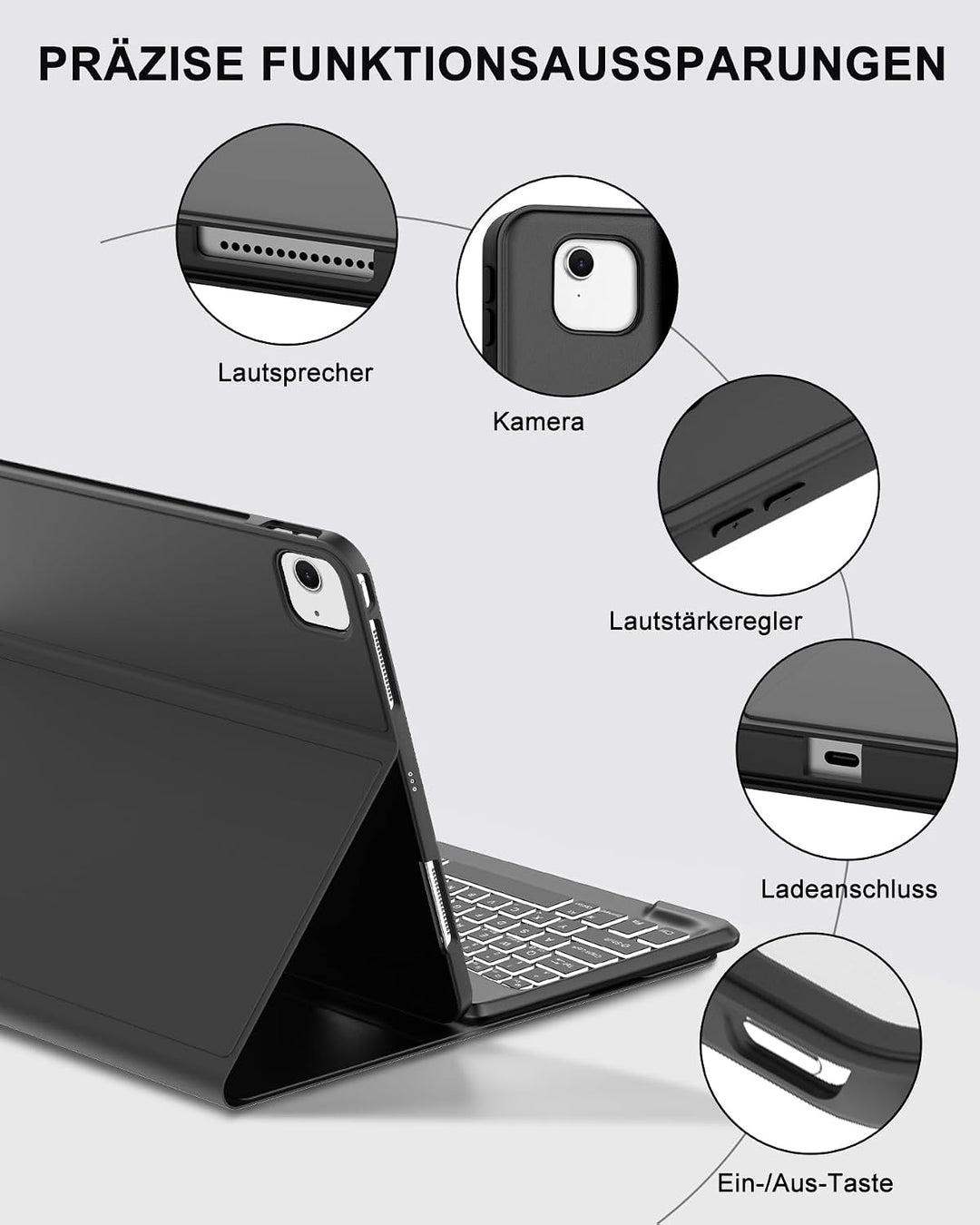 Beleuchtete Tastatur für iPad Air 13" (2026 M4/2025 M3/2024 M2) &amp; Pro 12.9" (2018-2022), 7-Farben RG