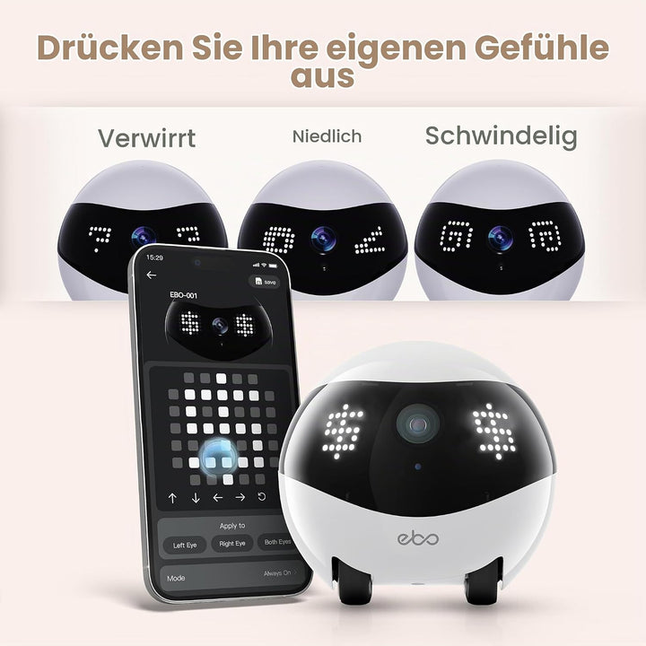 Enabot EBO Air 2 FamilyBot,Haustierkamera mit App,2K Mobiler Heimtierkameras mit Anpassbare Gesichts