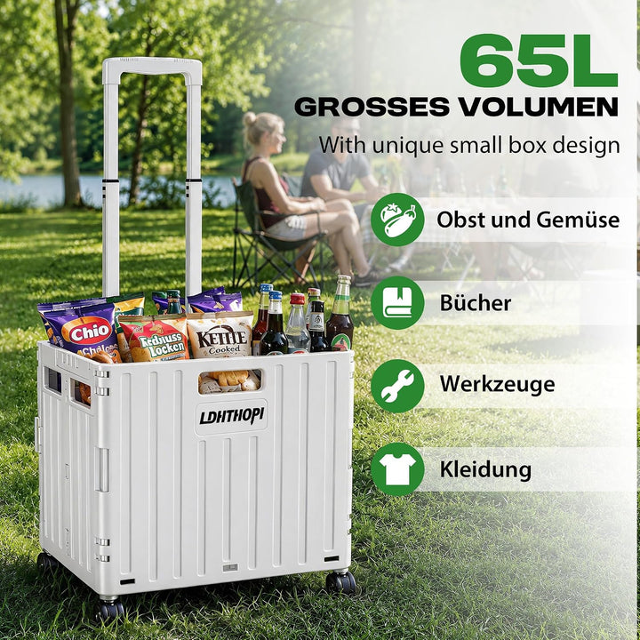 LDHTHOPI Einkaufstrolley klappbar 65L,MAX 50KG Trolley mit Teleskopgriff,4 Zerlegbaren Drehbaren Räd