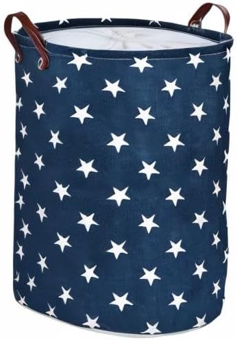 DOKEHOM 24-Inches Verdickte Faltbare Runde Lagerung Wäschekörbe, Baumwolle (Blau Star, XL) EINWEG Bl