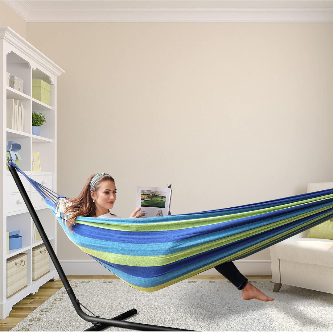 ANYOO Hängematte Outdoor Baumwolle Bequemer Stoff mit Baumfreundlichen Gurten zum Aufhängen, Robuste