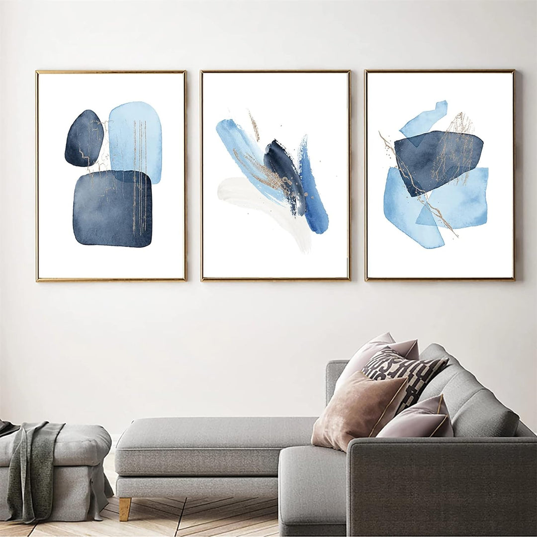 TROYSINC 3er Set Abstract Poster, Blau Geometrie Form Bilder, Ohne Rahmen Wandkunst Leinwand Poster,