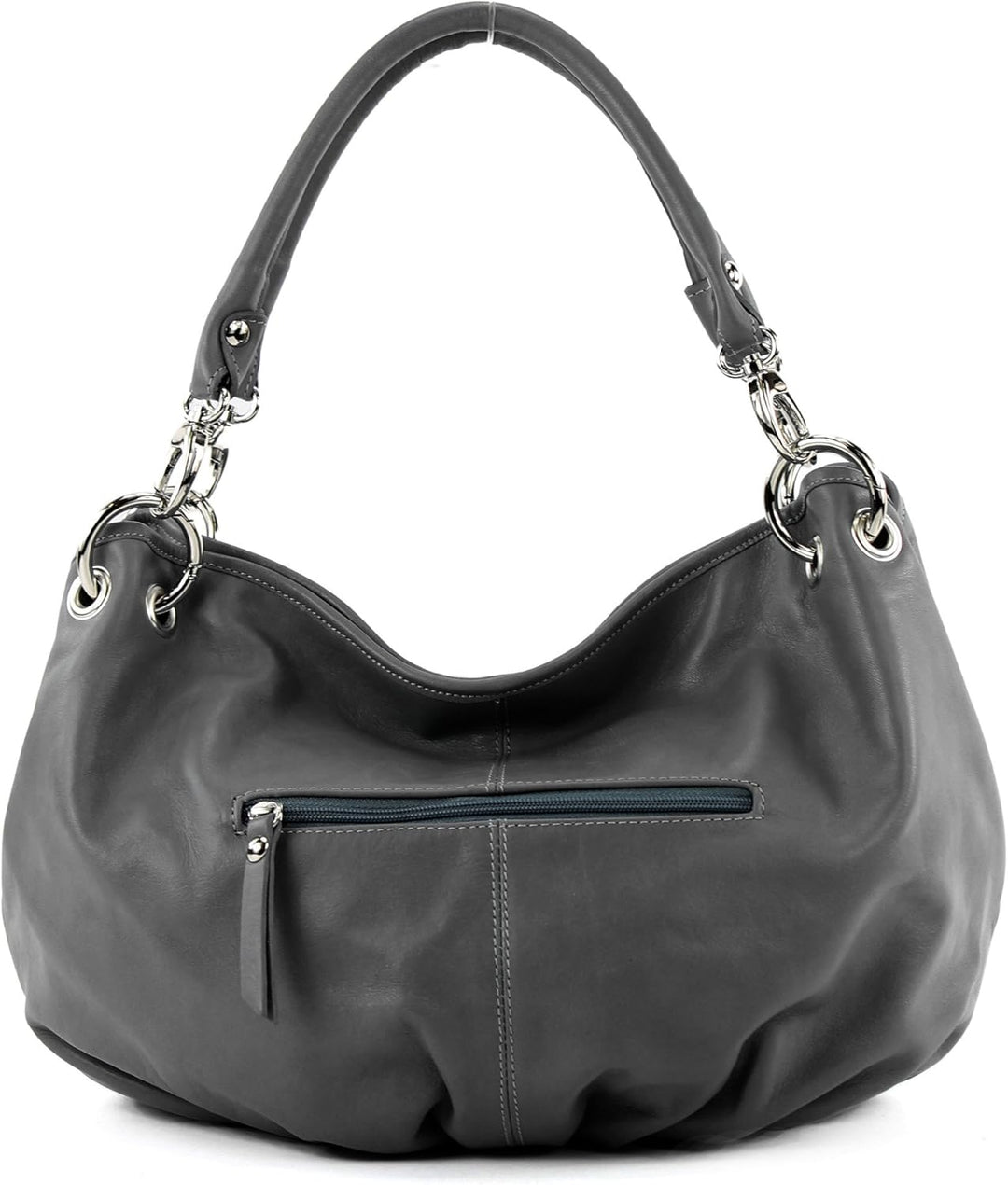 modamoda de - IT40 - ital. Damen Schultertasche aus Leder Dunkelgrau, Dunkelgrau