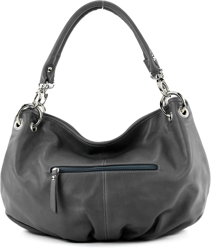 modamoda de - IT40 - ital. Damen Schultertasche aus Leder Dunkelgrau, Dunkelgrau