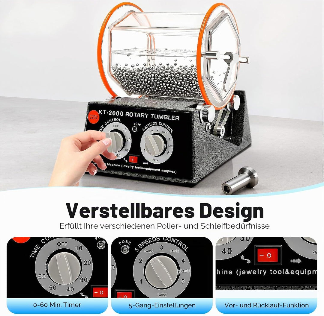 Poliermaschine, 5KG Trowalisiermaschine mit 4 Geschwindigkeitssteuerung und Timer, Rotary Tumbler Po