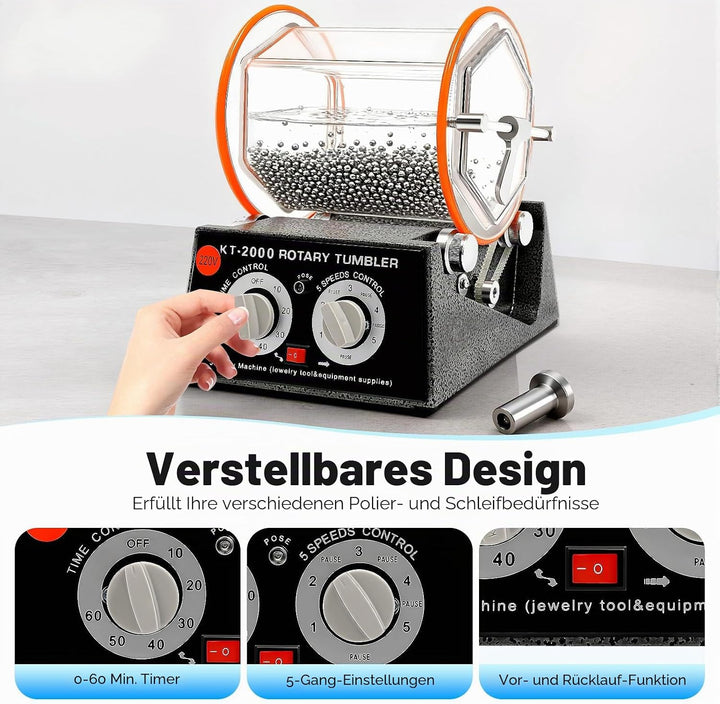 Poliermaschine, 5KG Trowalisiermaschine mit 4 Geschwindigkeitssteuerung und Timer, Rotary Tumbler Po