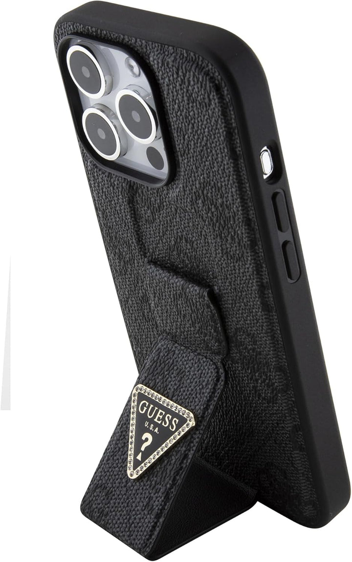 Guess iPhone 15 Pro Hülle [Offizielles Lizenz] von CG Mobile | Grip Stand Case mit PU 4G Dreieck Str