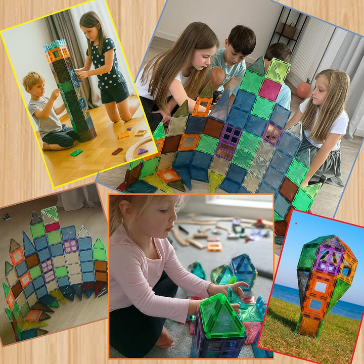 Magnetische Fliesen, STEM-Bauspielzeug mit 100 Teilen, sensorische magnetische Bausteine für Kleinki