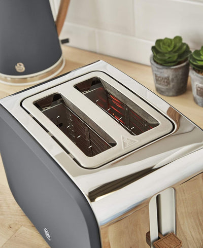 Swan Nordic Toaster Breitschlitz, 2 Scheiben, 3 Funktionen, 6 Bräunungsstufen, modernes Design, Edel
