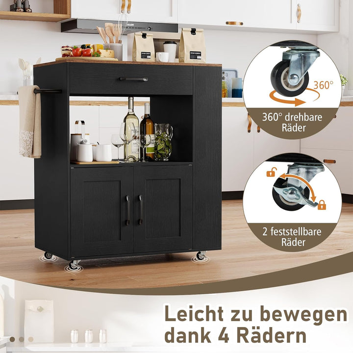 GOPLUS Küchenwagen, Servierwagen mit Schublade, Zweitüriger Schrank, Dreistufiges Gewürzregal, Wasse