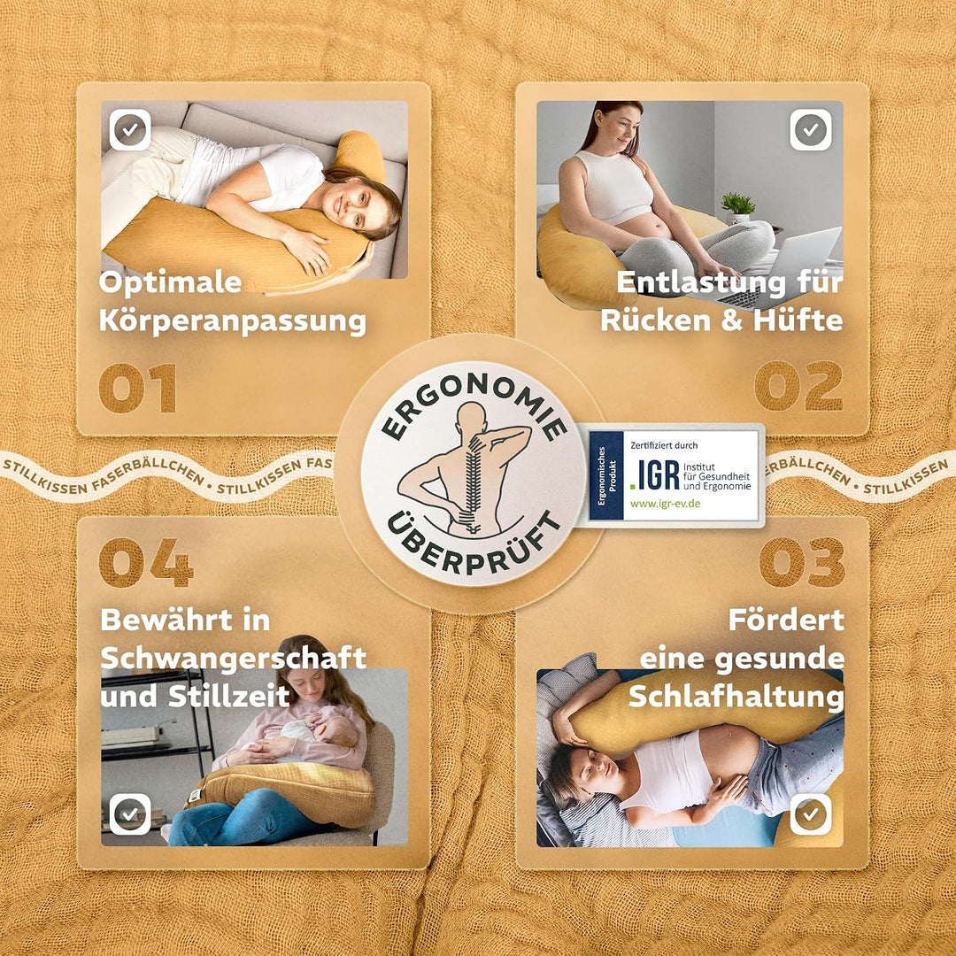 sei Design Stillkissen XXL Mikroperlen-Füllung mit Musselin-Bezug aus Baumwolle [100% Bio-Baumwolle
