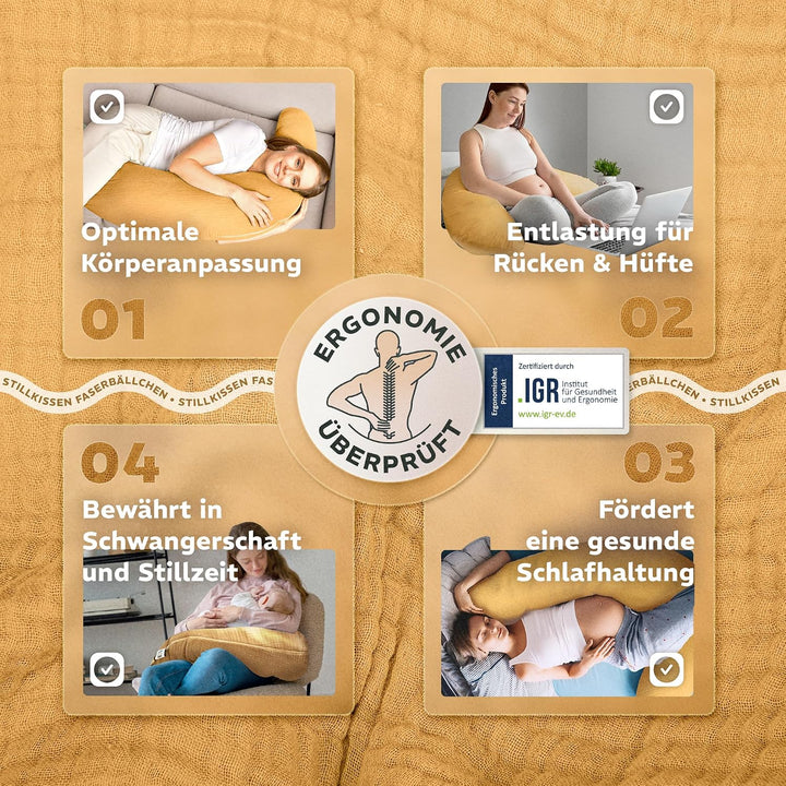 sei Design Stillkissen XXL Mikroperlen-Füllung mit Musselin-Bezug aus Baumwolle [100% Bio-Baumwolle