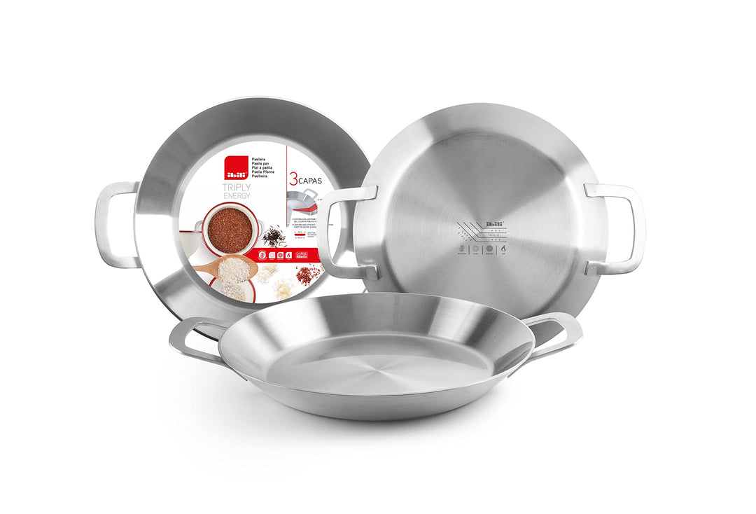 IBILI - 652138 - Paella-Pfanne mit drei Schichten, Edelstahl/Aluminium, 38 cm