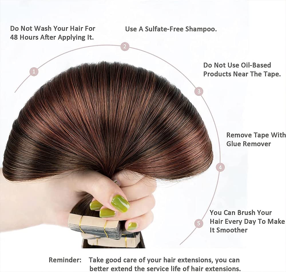 HotLulana Tape Extensions Echthaar Balayage Schokoladenbraun mit Dunkelrotbraun（#4/4/33) Tape in Ext