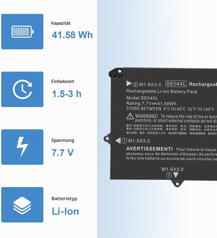 ASUNCEL 41,58 Wh 5130 mAh SE04XL Laptop Akku für HP Pro x2 612 G2 Tablet 860708-855 860724-2B1 86072