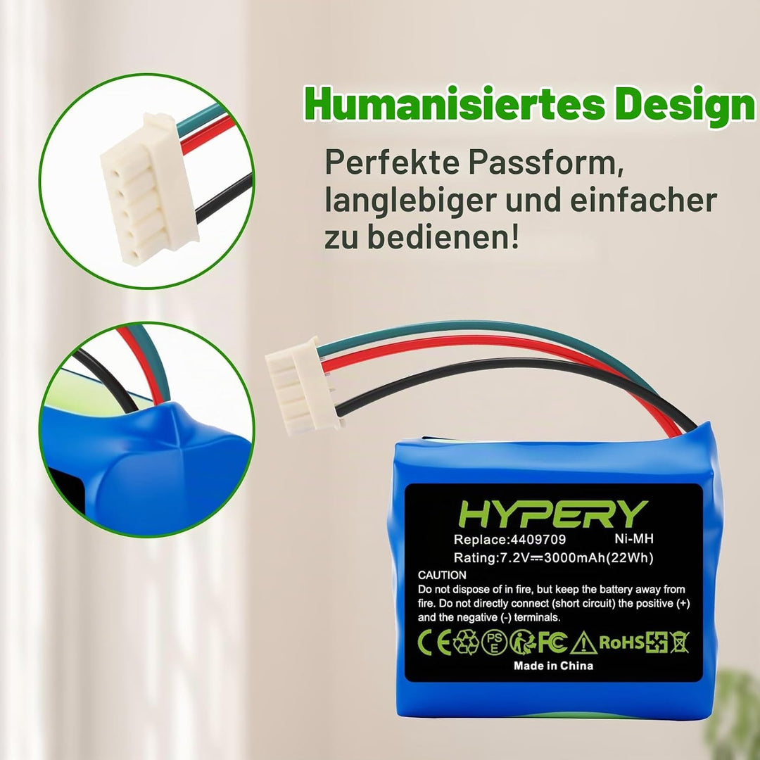 7.2V 3000mAh Ersatz NI-MH Akku für iRobot Braava 380 380T 390T 300 381 2000 Mint 5200 5200B 5200C Ak