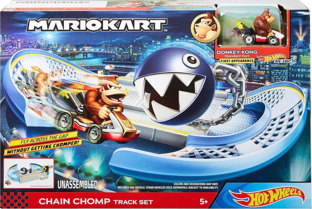Hot Wheels Mario Kart Kettenhunde Trackset Rennbahn, Inkl. EIN Donkey Kong