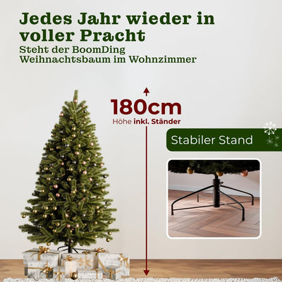 BoomDing Weihnachtsbaum mit Beleuchtung - 100% Spritzguss - 180 cm hoch mit 350 LED - naturgetreuer