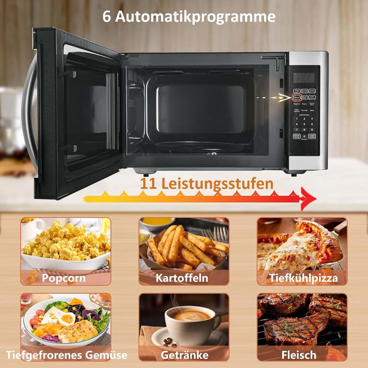Mikrowelle mit Grill,Techomey 2-in-1 Mikrowelle,1100W microwellengerät,42L, bis 1400W Grill, Kombi-F