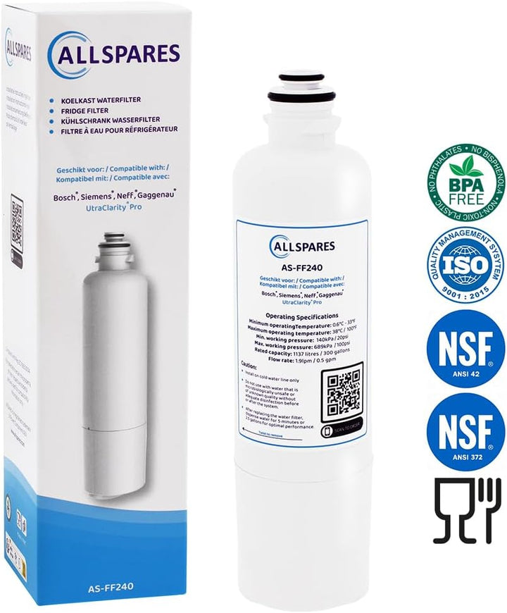 AllSpares Wasserfilter für Kühlschrank Ultra Clarity Pro geeignet für Bosch Siemens Neff 11032518 /