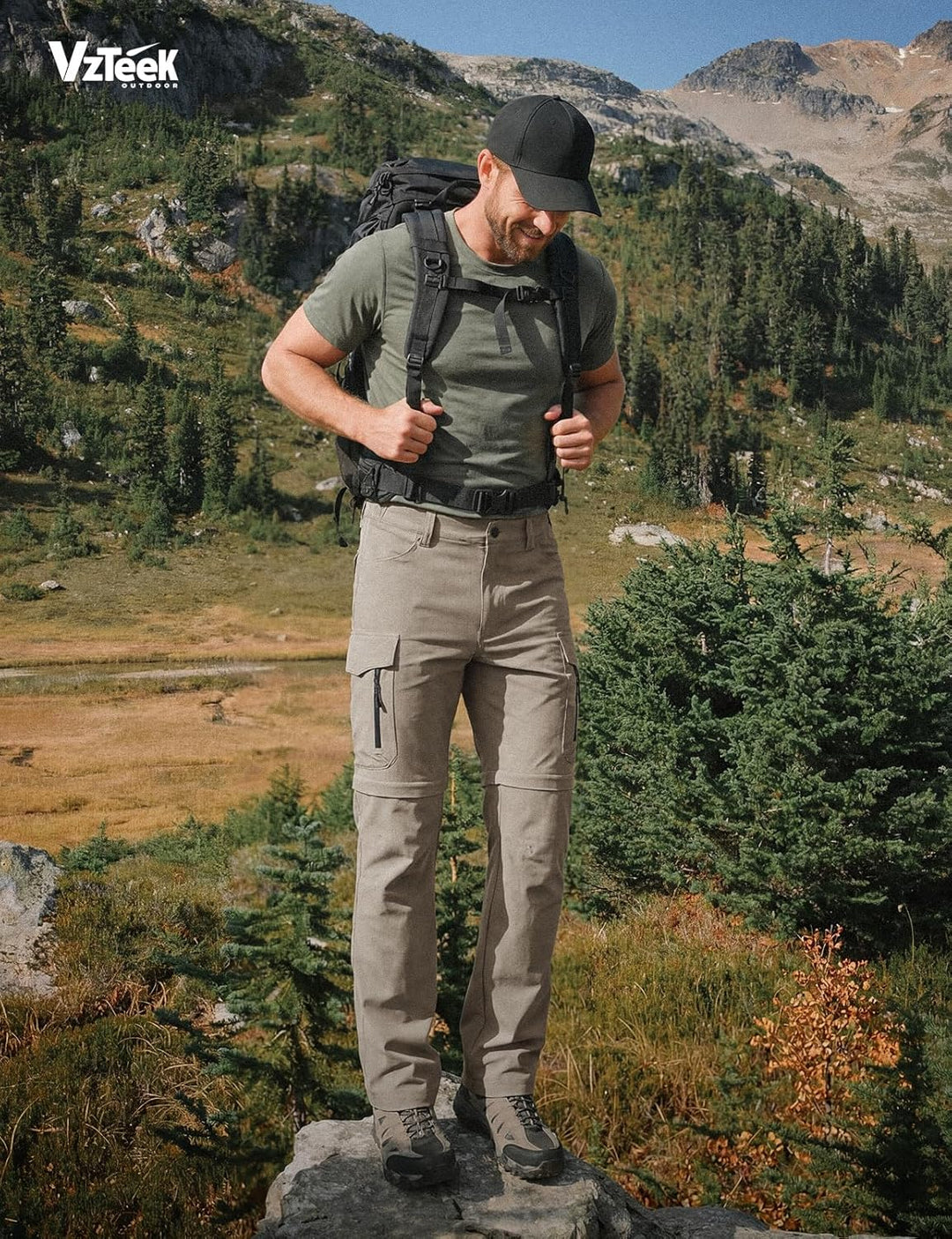 Vzteek Herren Wanderhose Zip Off Trekkinghose Outdoorhose Sommer Softshell Stretch Hose Kurz für Wan