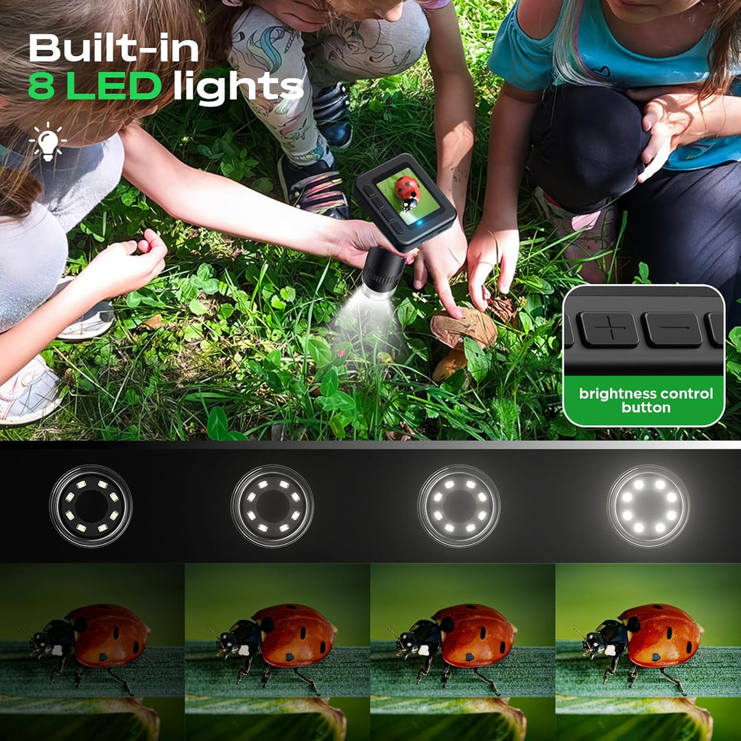 Digital Mikroskop 2.0 Zoll, 1000X Auflösung mit 8 LED-Beleuchtungen für Erwachsene/Kinder, Digitalmi