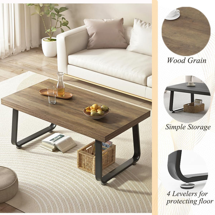 HSH Couchtisch Holz Vintage Design Wohnzimmertisch aus Holz und Metall Sofatisch Coffee Table Tisch