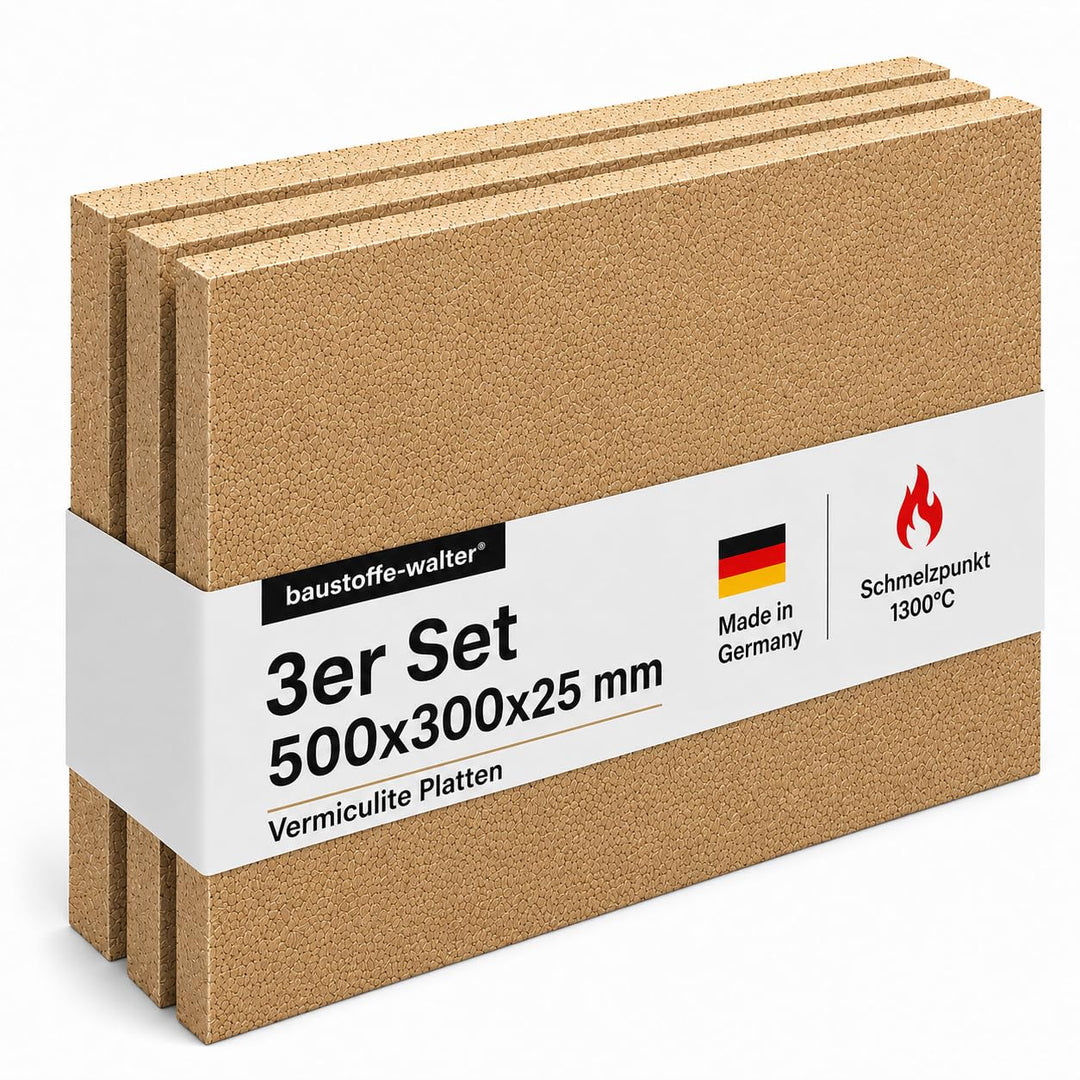 HeWaTherm Vermiculite 3 Platten 500 x 300 x 25 mm Feuerraum Auskleidung Schamotte Ersatz