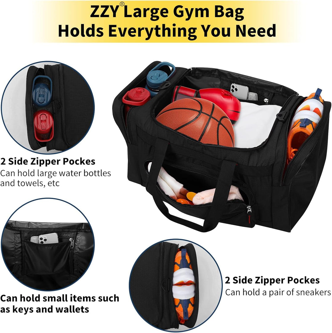 ZZY 55L Sporttasche Herren mit 2 Seitentaschen grosse Reisetasche für Fitness, Training und Reisen 5