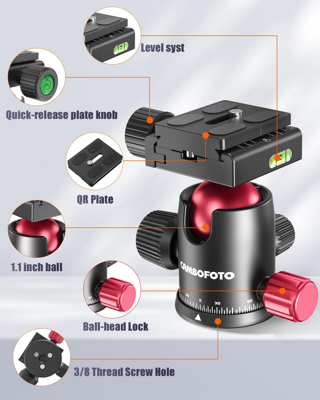 CAMBOFOTO 74'/188 cm Profi-Kamerastativ, tragbares Stativ 188 cm/Einbeinstativ 191 cm, 3/8\