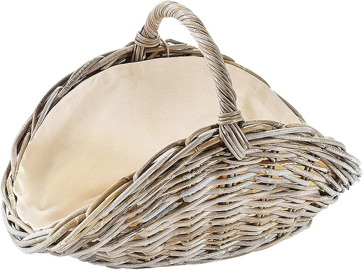 Kobolo Kaminholzkorb oval Kubu grey aus Rattan mit Henkel und Leinen ausgeschlagen Grau Leinen, Grau