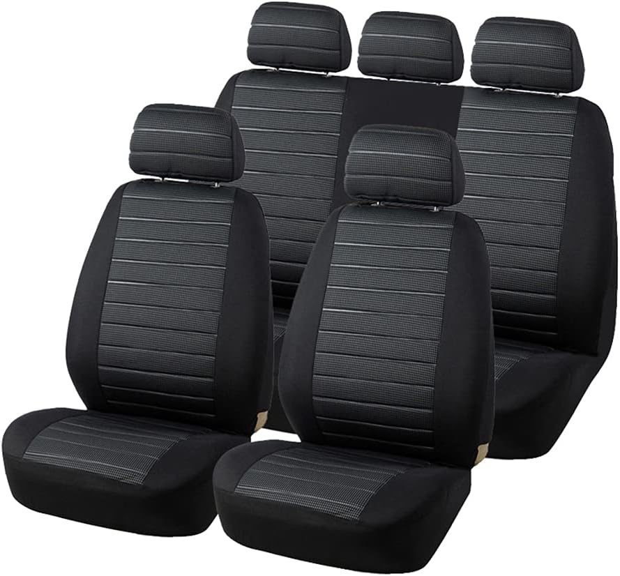 TOYOUN Autositzbezüge Full Set Universal Fit Jacquard Tuch Auto Sitzbezüge Set Grau Sitzbezüge Auto