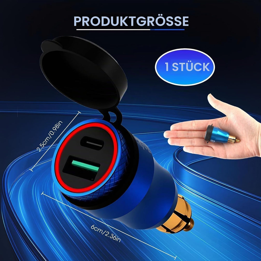 30W Type C+USB Steckdose Adapter für BMW Motorrad DIN Adapter 30W PD USB Aluminium Dose Buchse Wasse